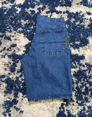 Vintage Boss Jean Shorts Denim Hip Hop Rap 90s Baggy Spellout Logo Size 34